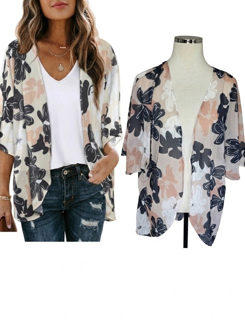 Floral Kimono Cardigan Topper Women's One Size Fits All